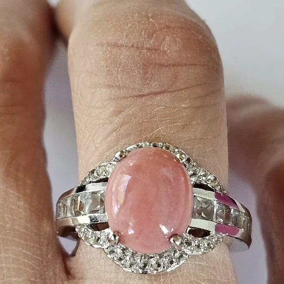 Genuine Peach Opal 🍑 in  Platinum over Sterling Silver Sz 6! NWOT - Picture 4 of 4